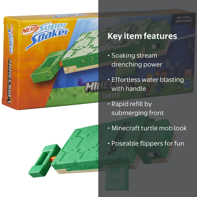 Nerf Super Soaker Minecraft Turtle Water Blaster, Outdoor Water
