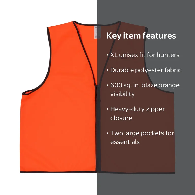 Allen Company Deluxe Blaze Orange Hunting Vest, XL, Unisex, Zipper