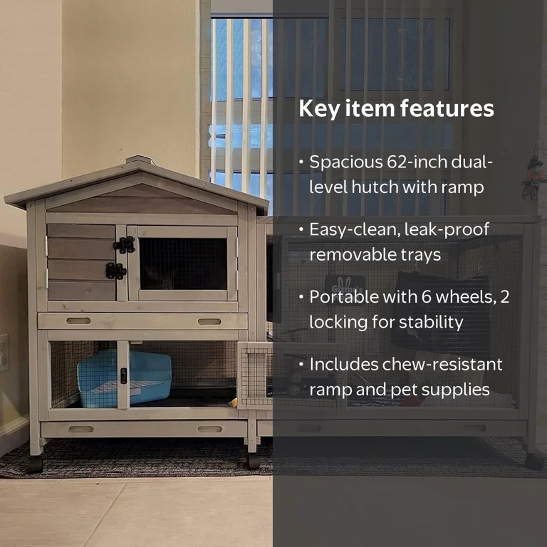 Aivituvin, Rabbit Hutch, 62 inch, Outdoor and Indoor with Wheels