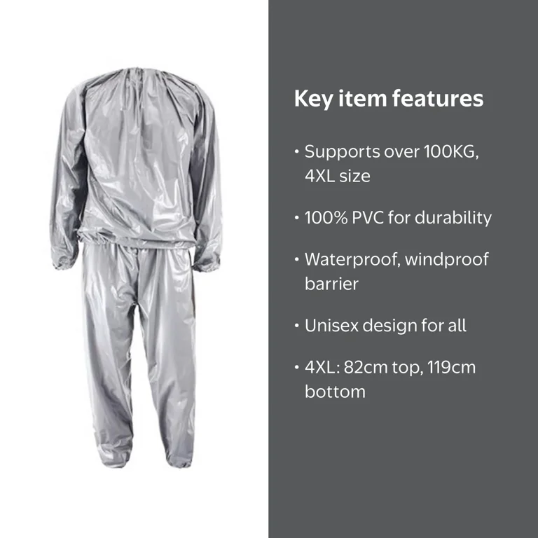 Heavy Duty Fitness 4XL Silver Sauna Suit for Adults, Anti-Rip