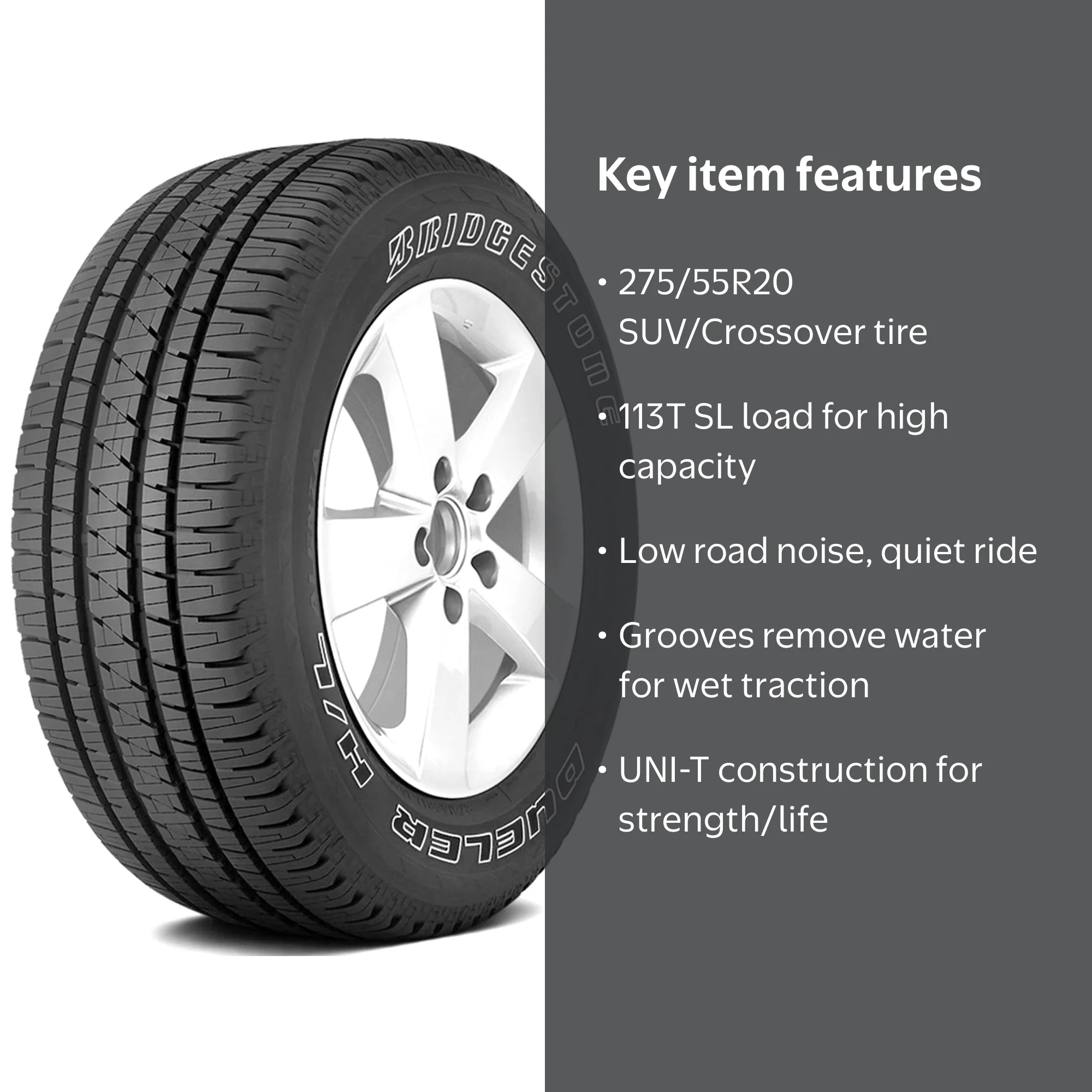Bridgestone Dueler H/L Alenza 275/55R20 113T OWL Tire - Walmart.com