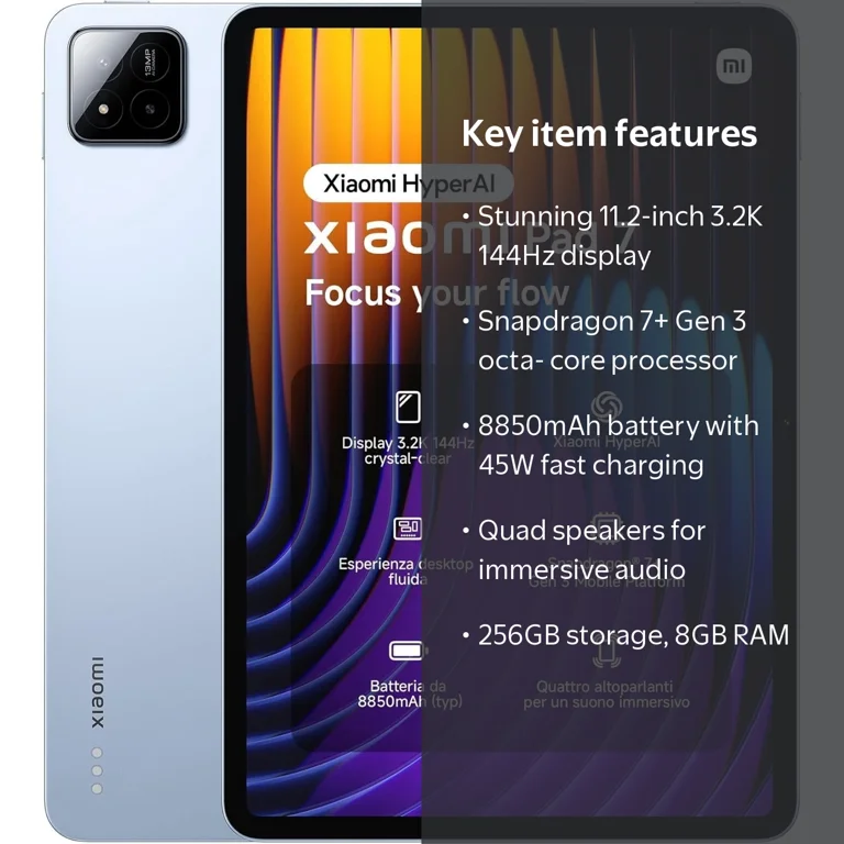 Xiaomi, Pad 7 Ai WiFi, 256GB 8GB, Blue, 11.2 inches 3.2K 144Hz