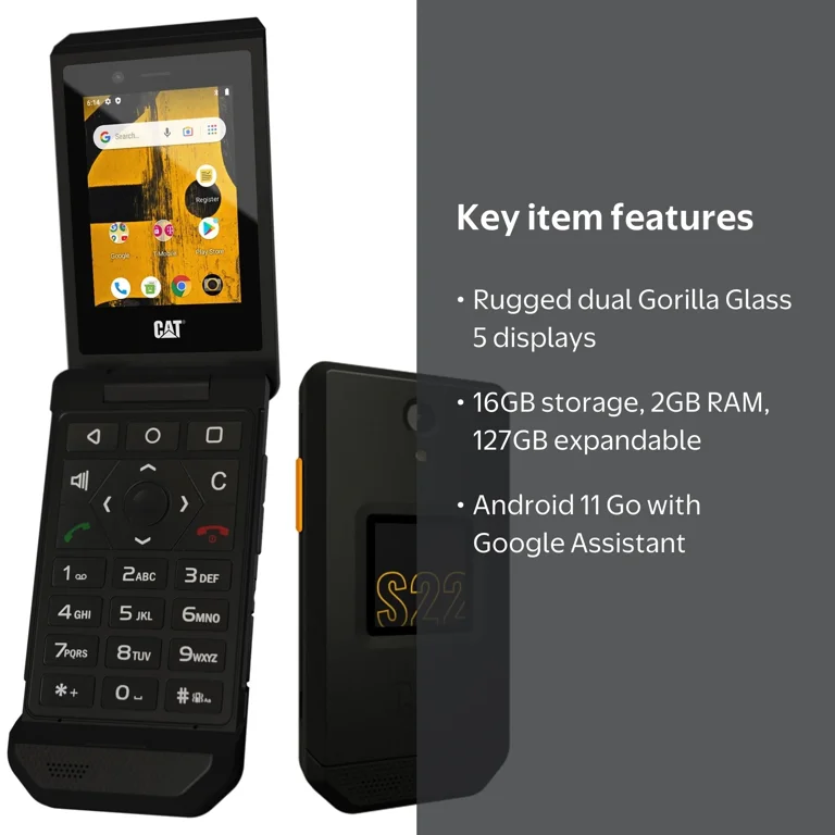 Tmobile Unlocked Cat S22 | Rugged Flip Phone | 16GB 2GB RAM | IP68