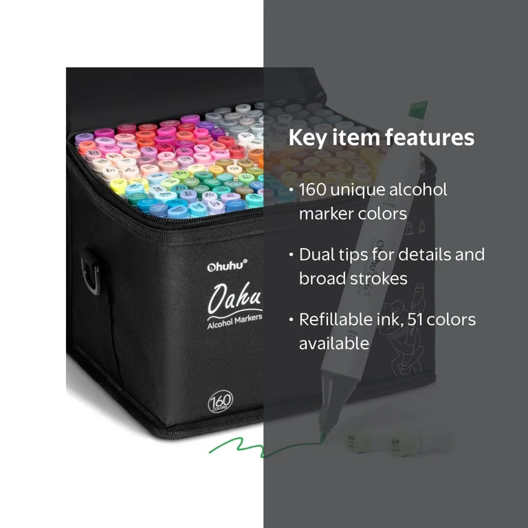 Ohuhu, Markers, 160 Colors, Double Tipped Refillable Art Set