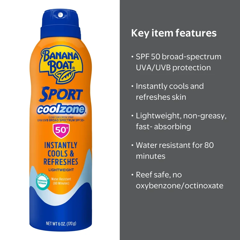 Banana Boat Sport Cool Zone 50 SPF Sunscreen Spray, 6oz, Instantly