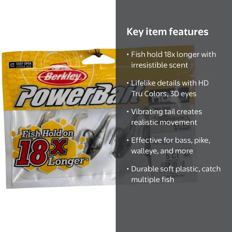Berkley PowerBait Pre-Rigged Swim Shad Fishing Bait, HD Bluegill