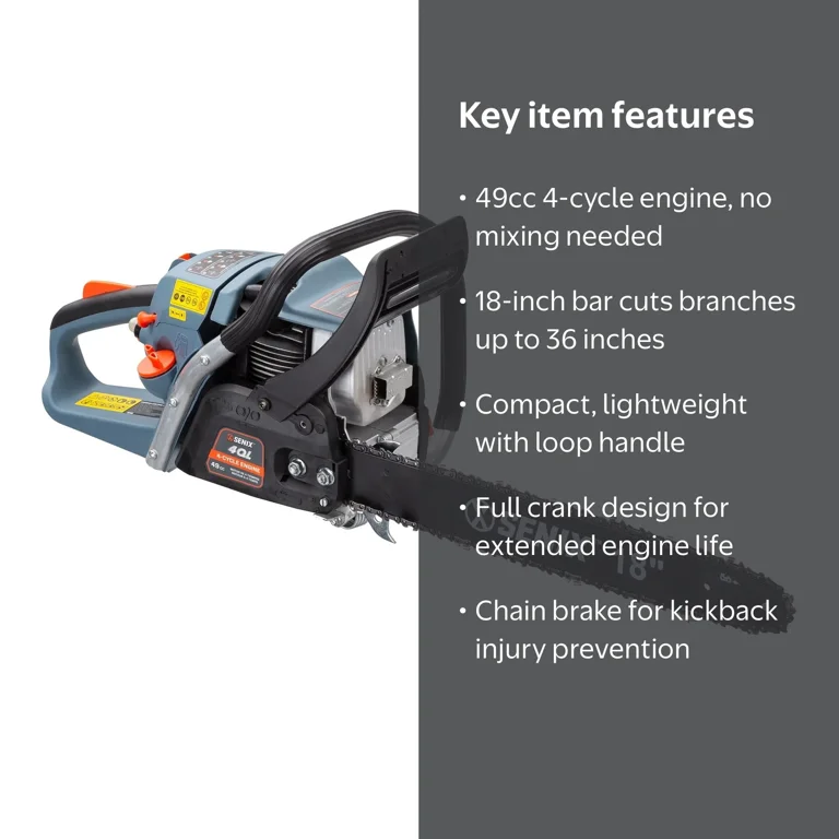SENIX 4QL Gas Chainsaw with 18-Inch Oregon Bar and Chain for Trees