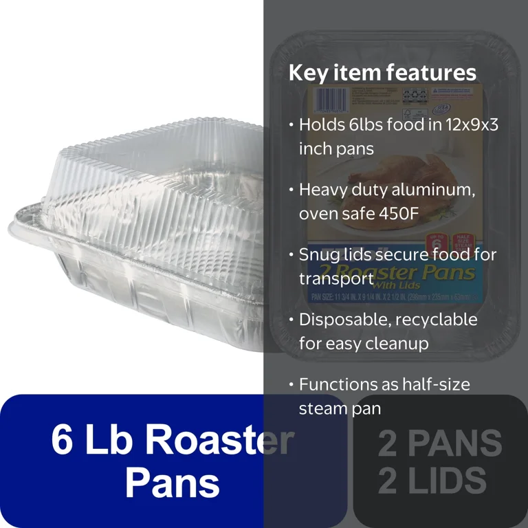 EZ Foil, Roaster Pans with Lids, 6 Pound Capacity, 2 Count