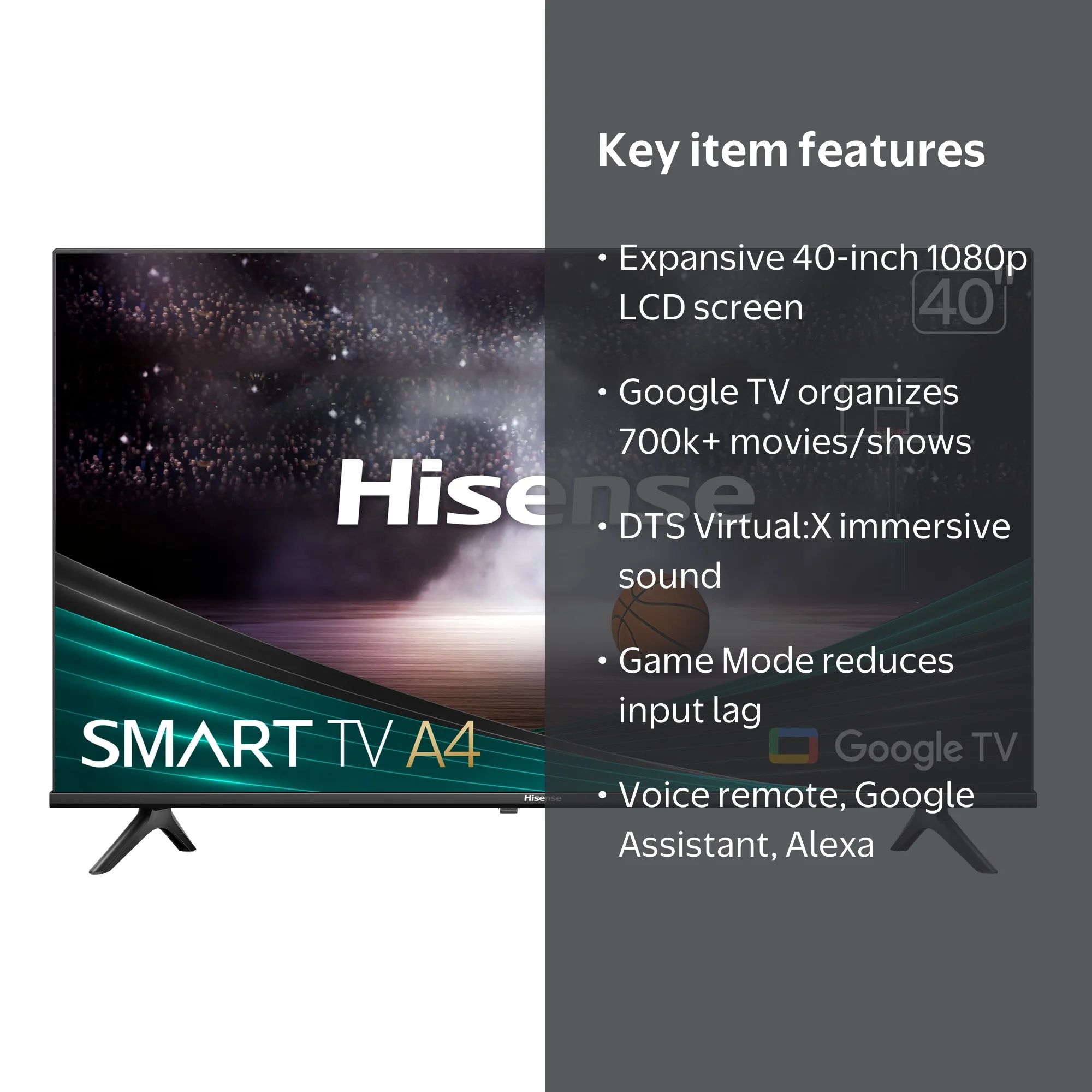 Hisense 40-Inch FHD 1080p Google Smart TV, DTS Virtual X, Game