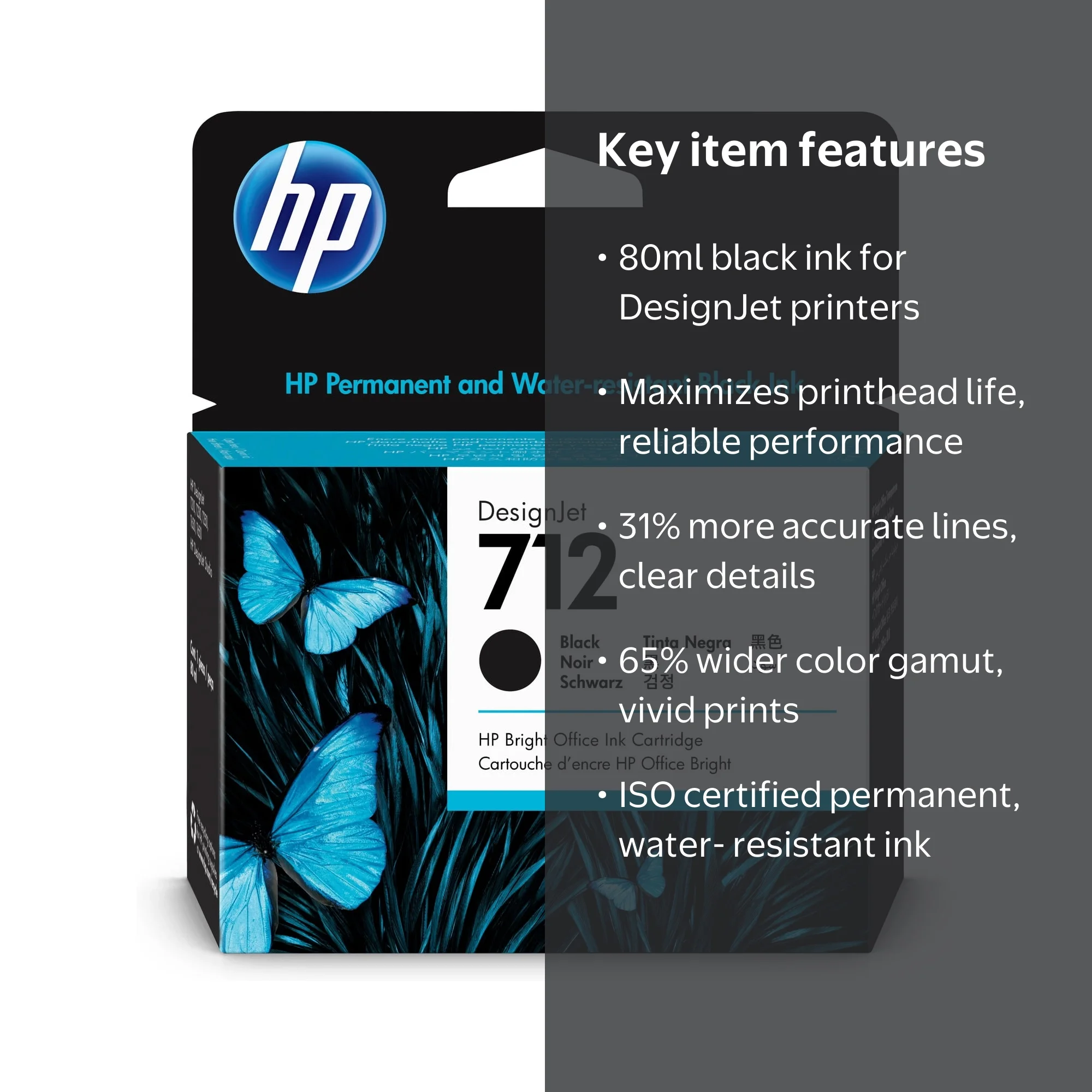 HP DesignJet Printer 712 80-ml Black Ink Cartridge, 3ED71A