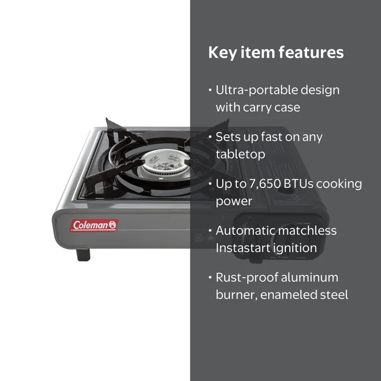 Coleman Tabletop Portable Butane Camping Stove, 1 Burner, Gray