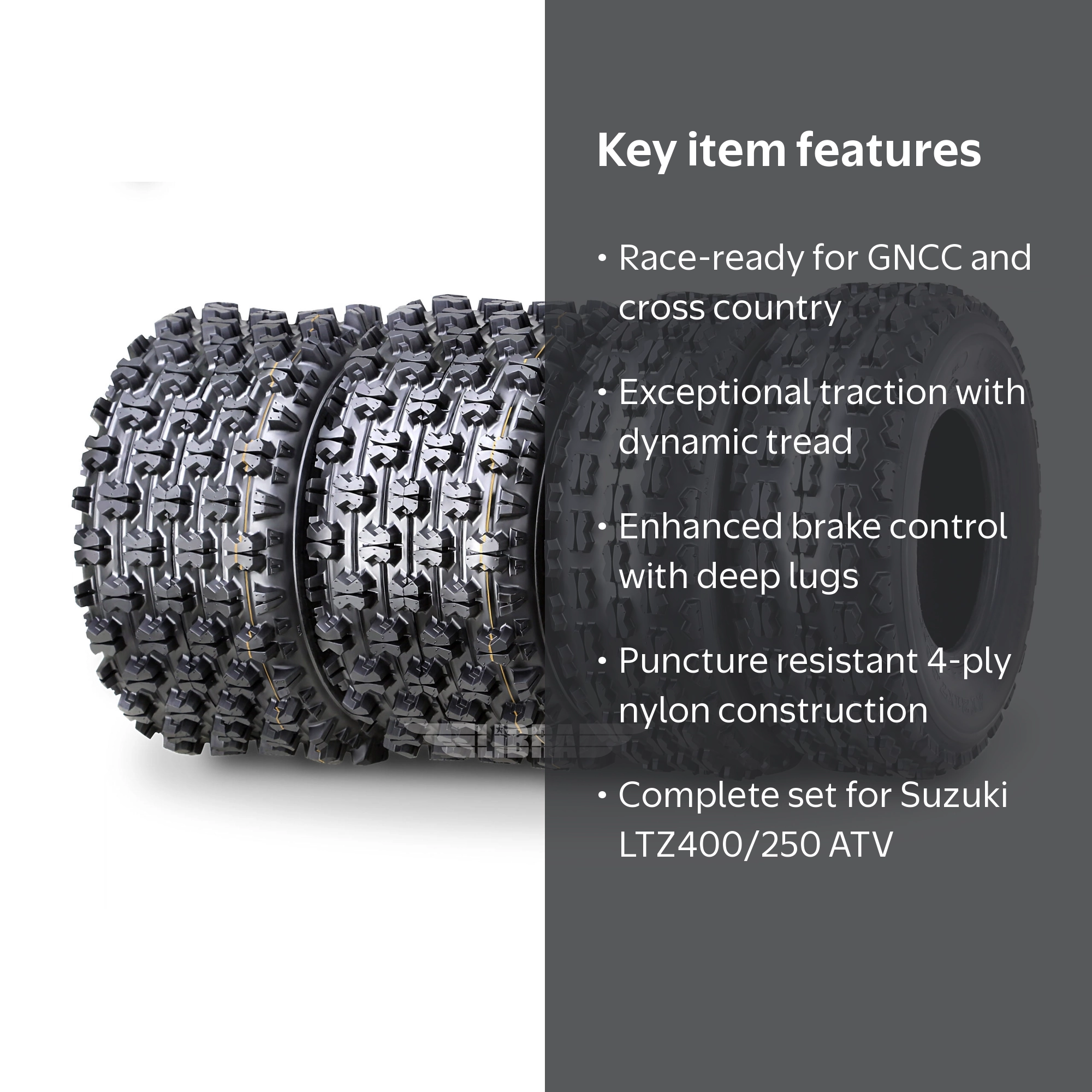 Suzuki LTZ400 250 GNCC Racing ATV Four Wheeler Tires Set, 21x7-10