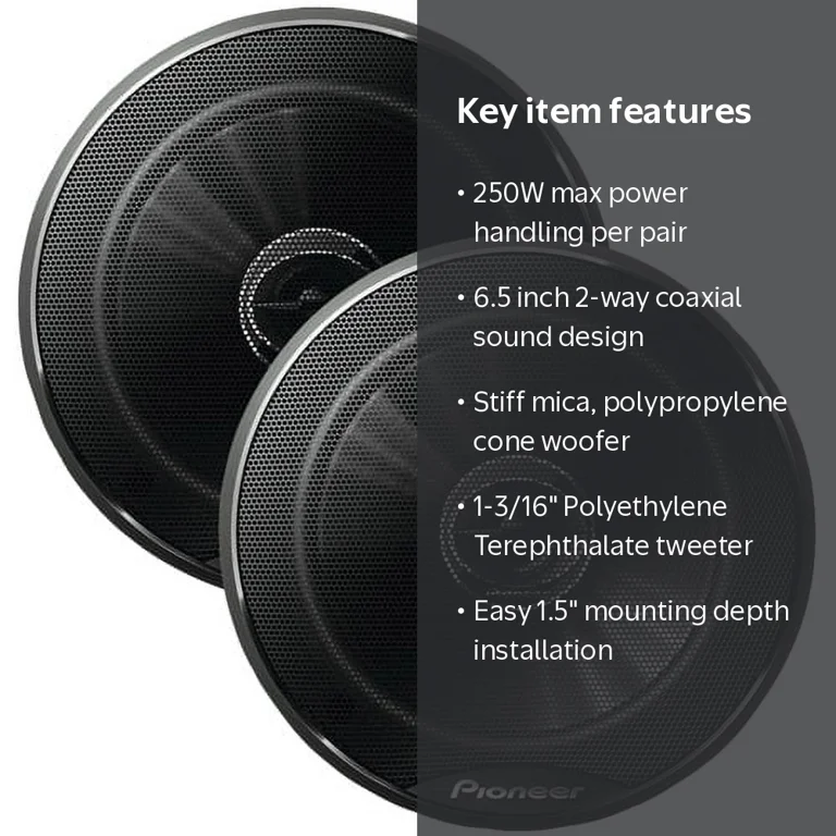 Pioneer, 6.5 Inch Car Speakers, TS-G1645R, 250 Watt G Series