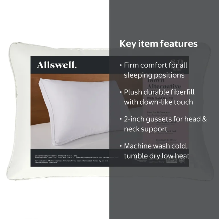Allswell Down Alternative Bed Pillows, Standard/Queen, Firm, 2pk