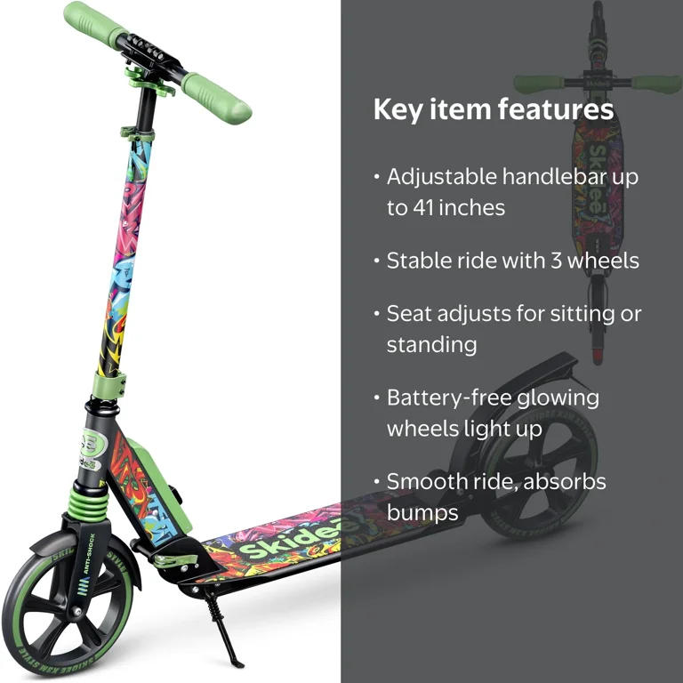 Skidee Scooter for Kids, Teens, Adults, Handlebar Up to 41 Inches