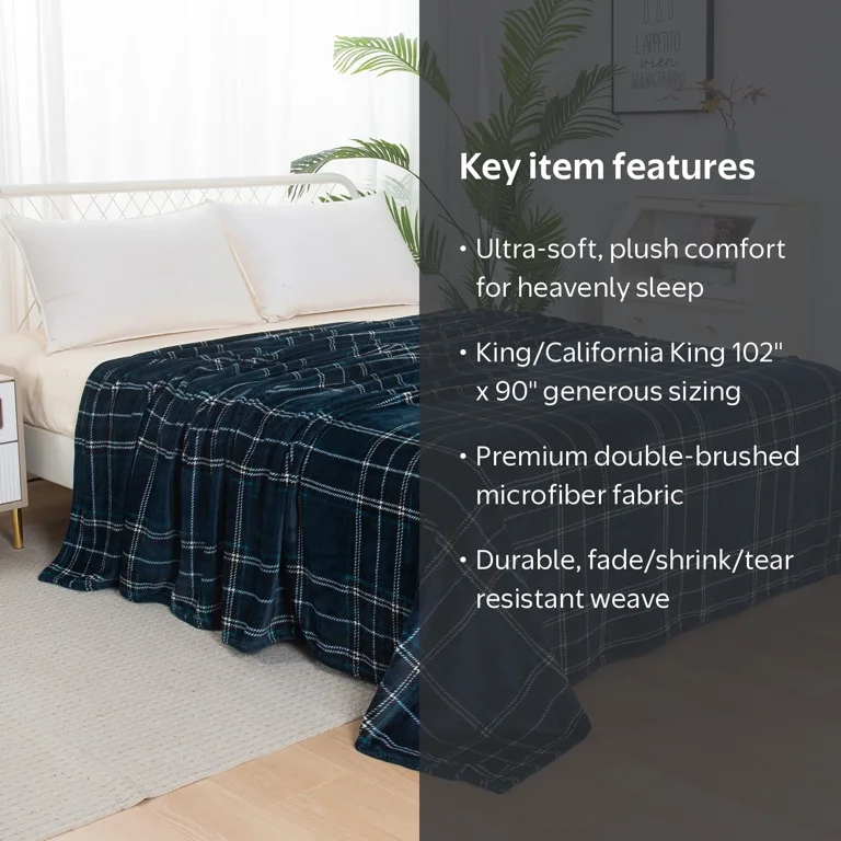 Plaid Print All Season Fleece Blanket - Anti-Static