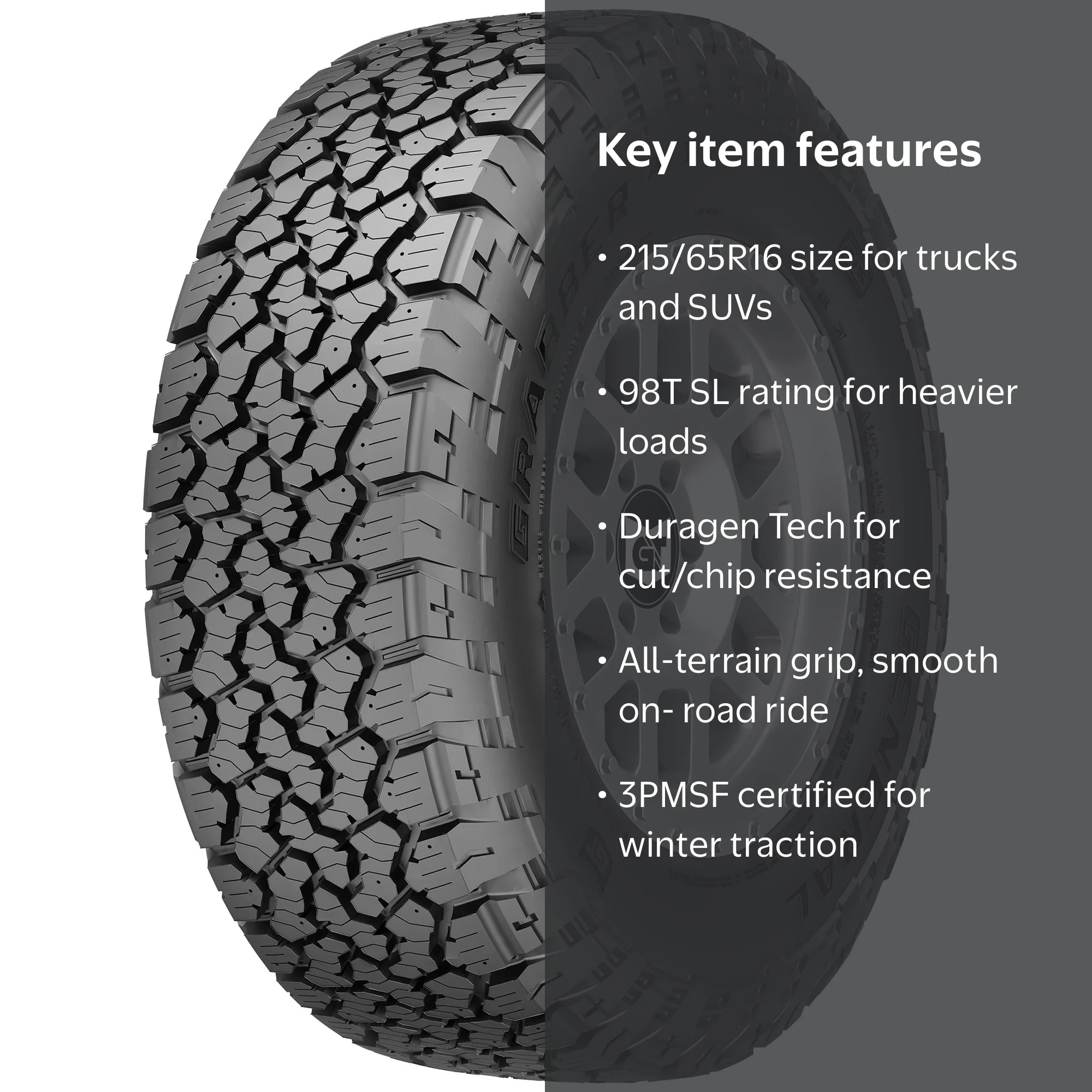 General Tire GRABBER A/TX All-Terrain 215/65R16 98T Tire for Light