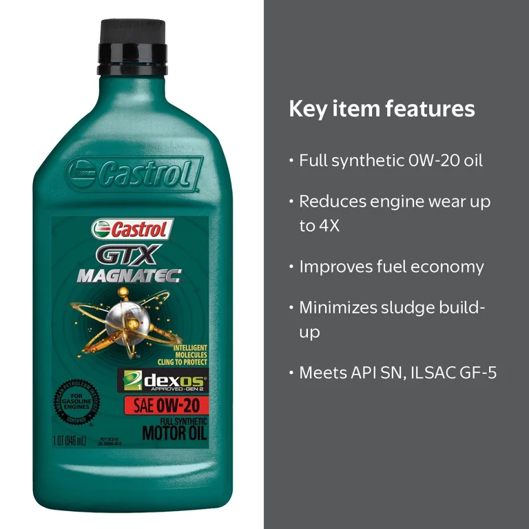 Castrol, GTX MAGNATEC Full Synthetic Motor Oil, 0W-20, 6 qt