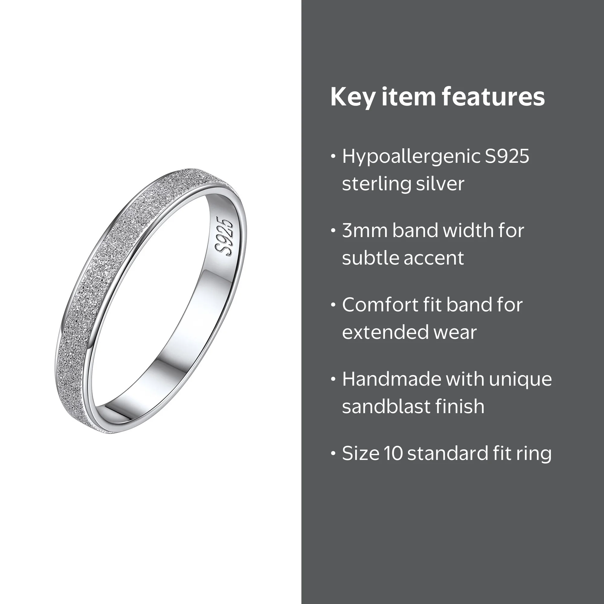 ChicSilver 925 Sterling Silver Sandblast Finish Rings Classic