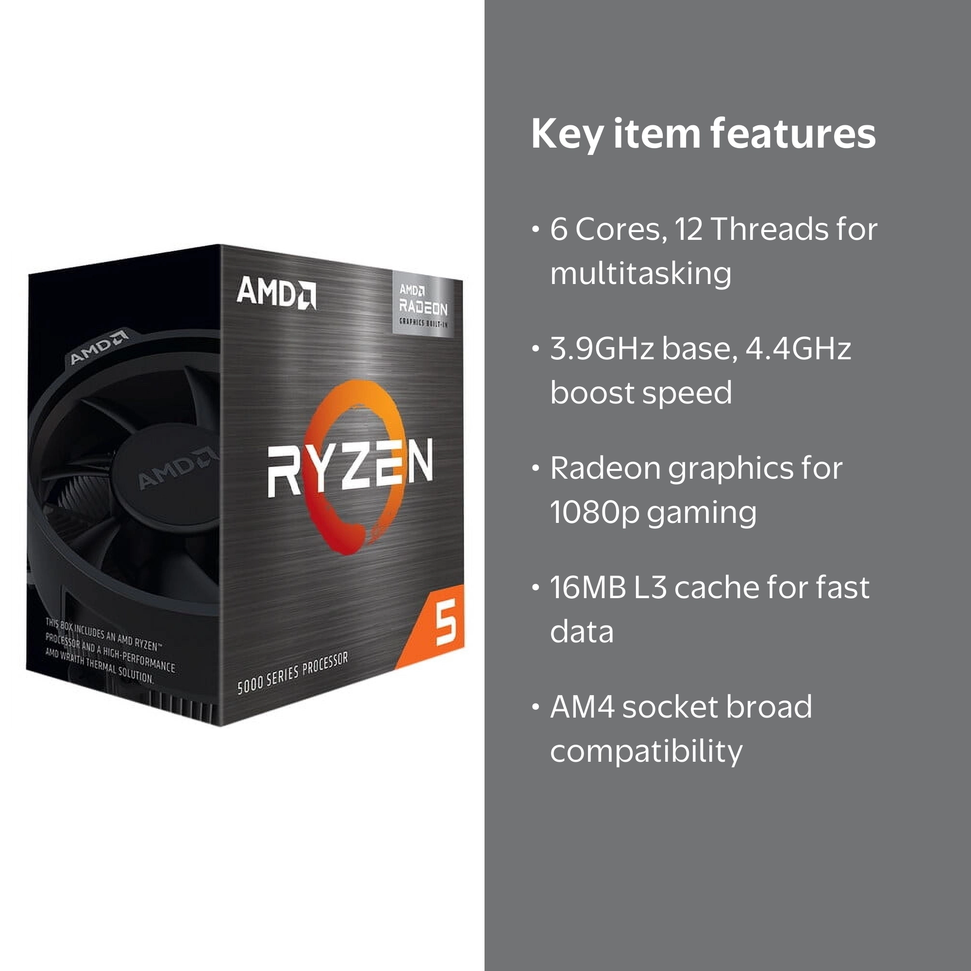 AMD Ryzen 5 5600G - 6-Core 3.9 GHz, Socket AM4, 65W Desktop