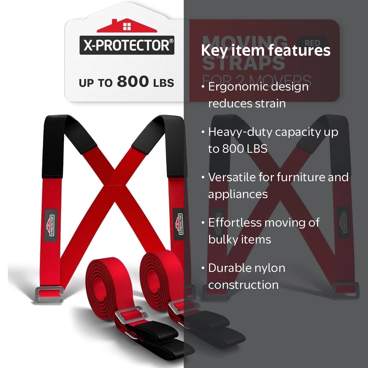 X-Protector Moving Straps – 2 Pairs for Movers – Furniture Lifting