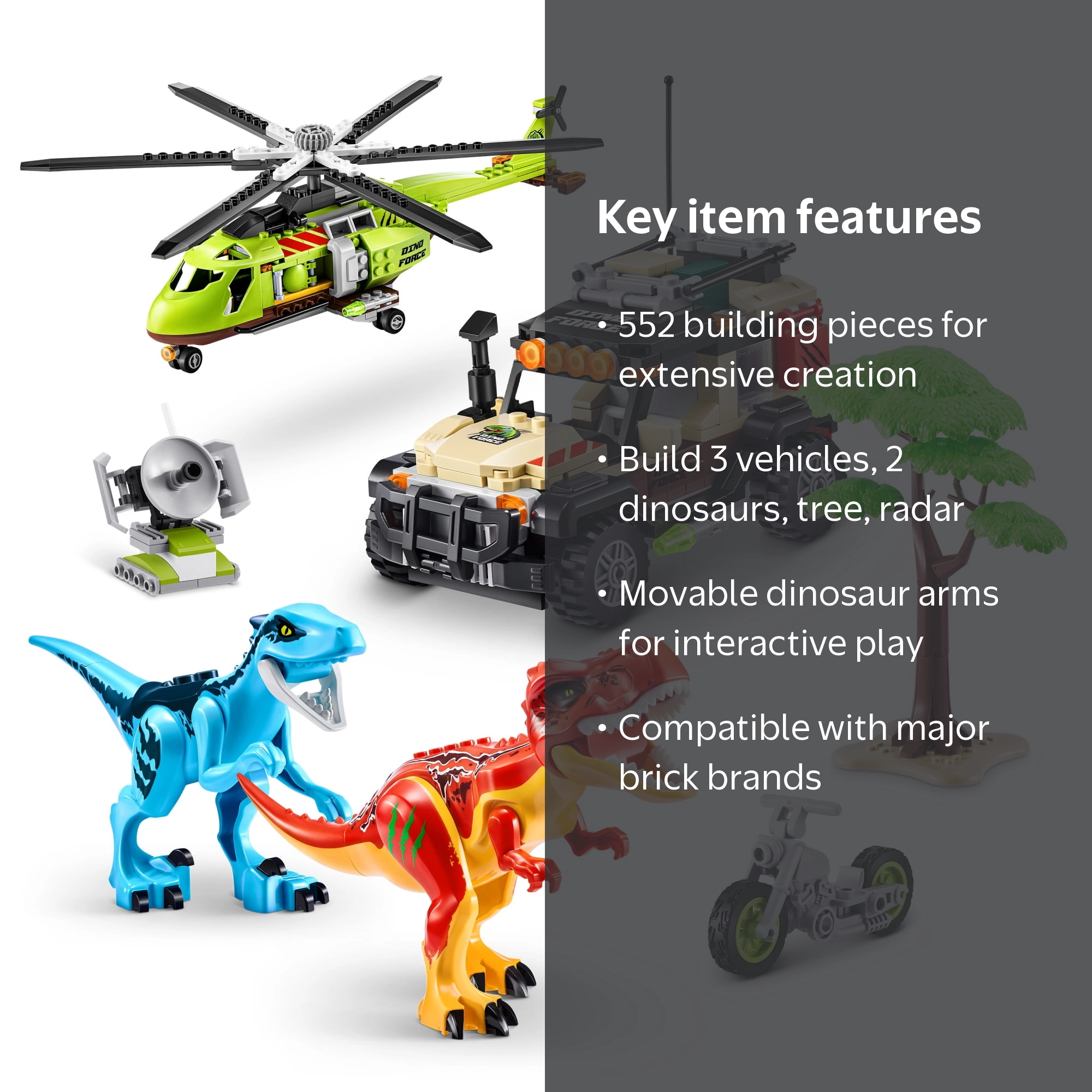Max Build More Dino Adventure Dino Hunt with 552 Pieces, Vehicles