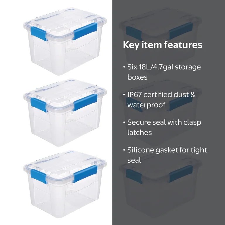 6 PACK - EZY STORAGE WATERPROOF 4.7Gal/19Qt/18L STORAGE BOX IP67