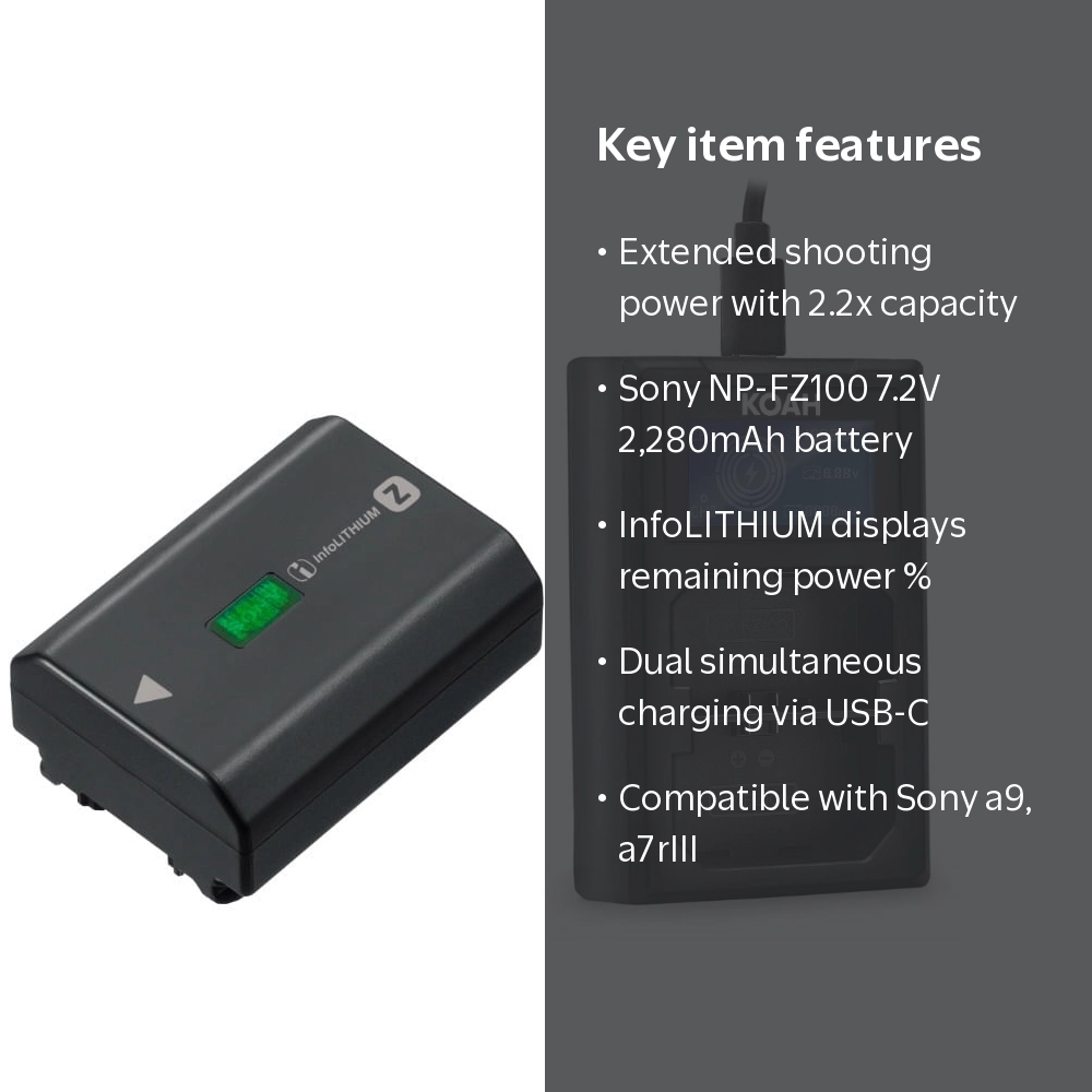 Sony Z-Series NP-FZ100 7.2 V Rechargeable Battery for a9 and