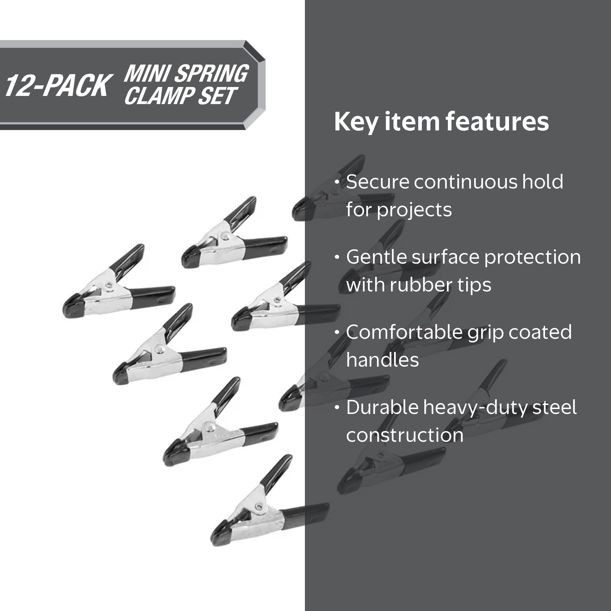 Hyper Tough 12-Piece Mini Metal Spring Clamp Set for Woodworking