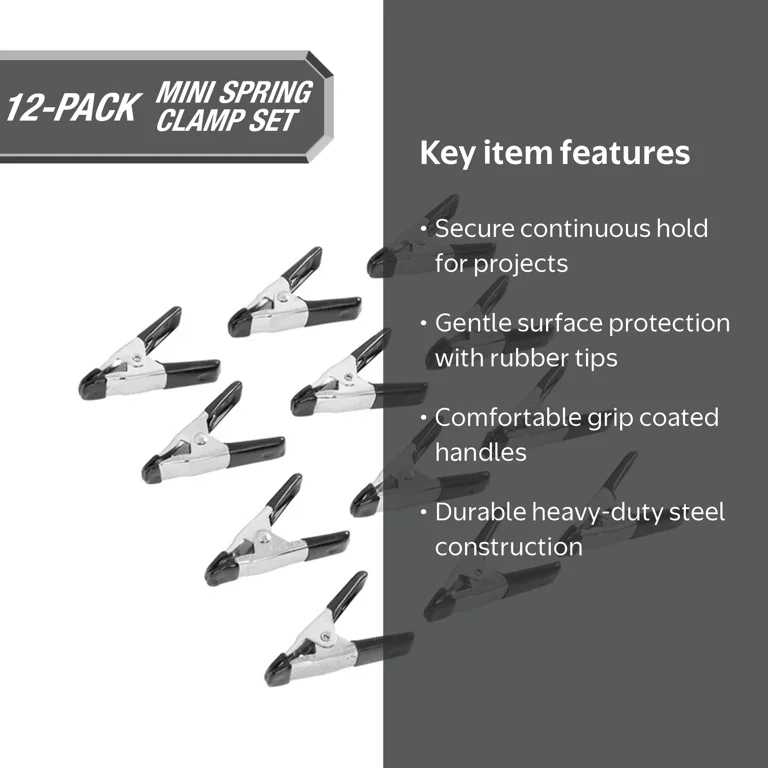 Hyper Tough 12-Piece Mini Metal Spring Clamp Set for Woodworking