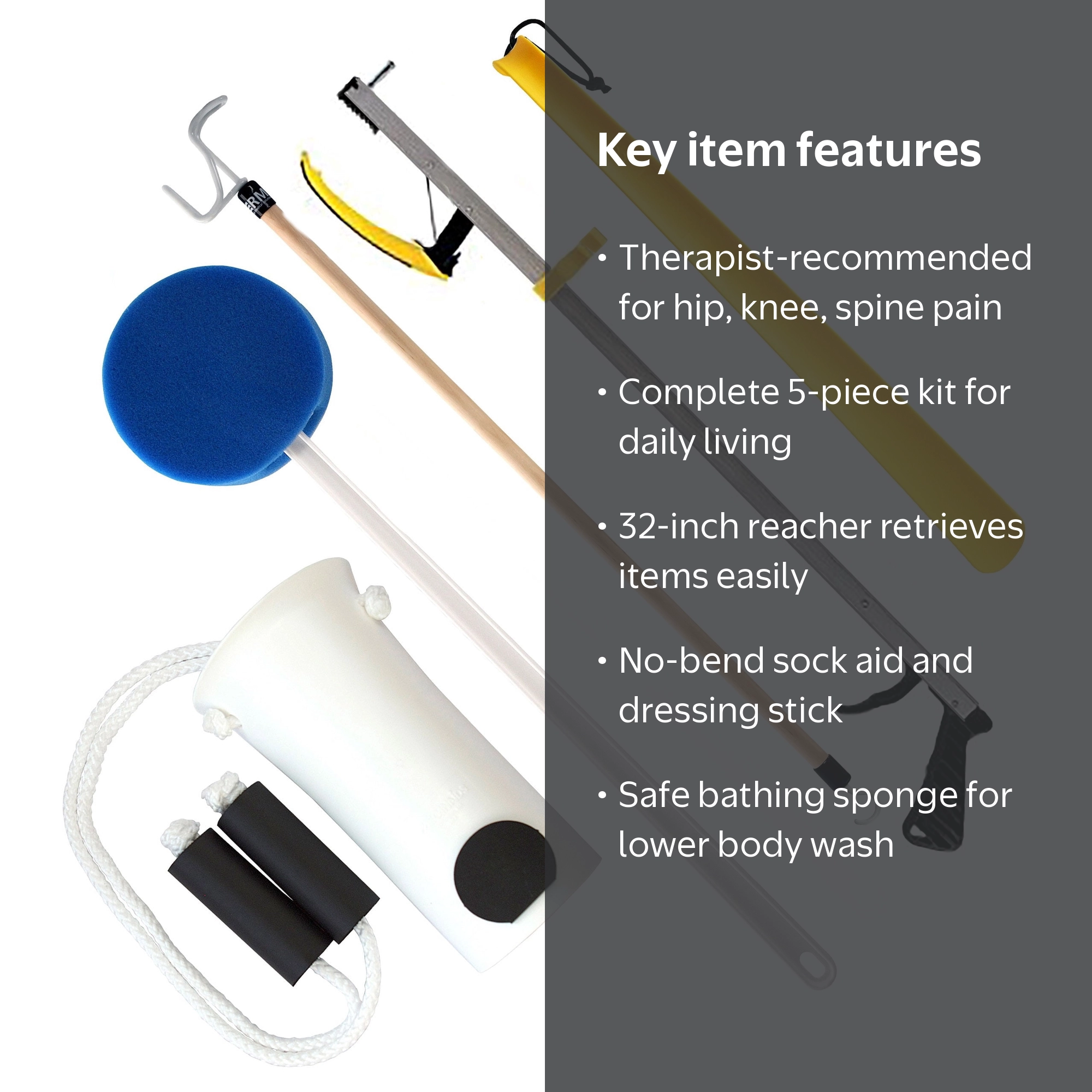 RMS 5-Piece Hip Kit with 32‚Äù Reacher, Sock, Dressing Stick