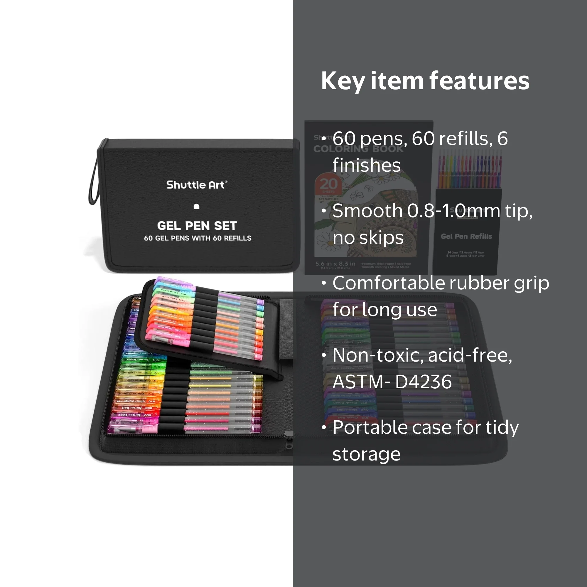 Shuttle Art 120 Pack Gel Pen Set with 60 Refills, Vibrant Colors