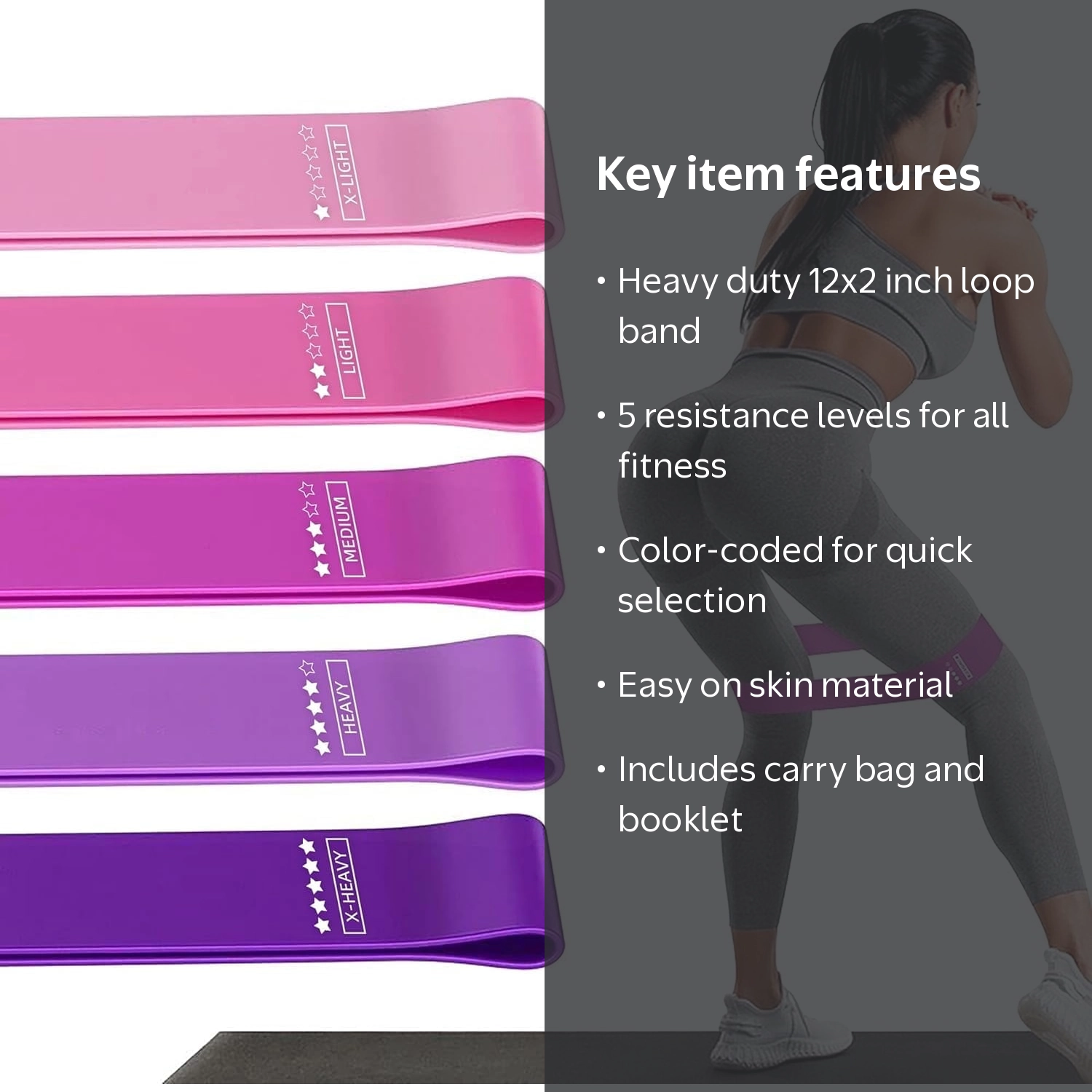 JAKKOFOXX, Resistance Loop Exercise Bands, Pink, Set of 5