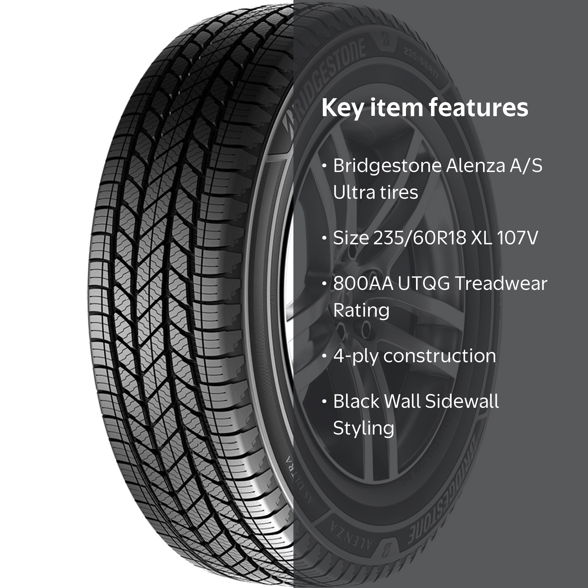 Bridgestone Alenza A/S Ultra 235/60R18 107V XL Tire - Walmart.com