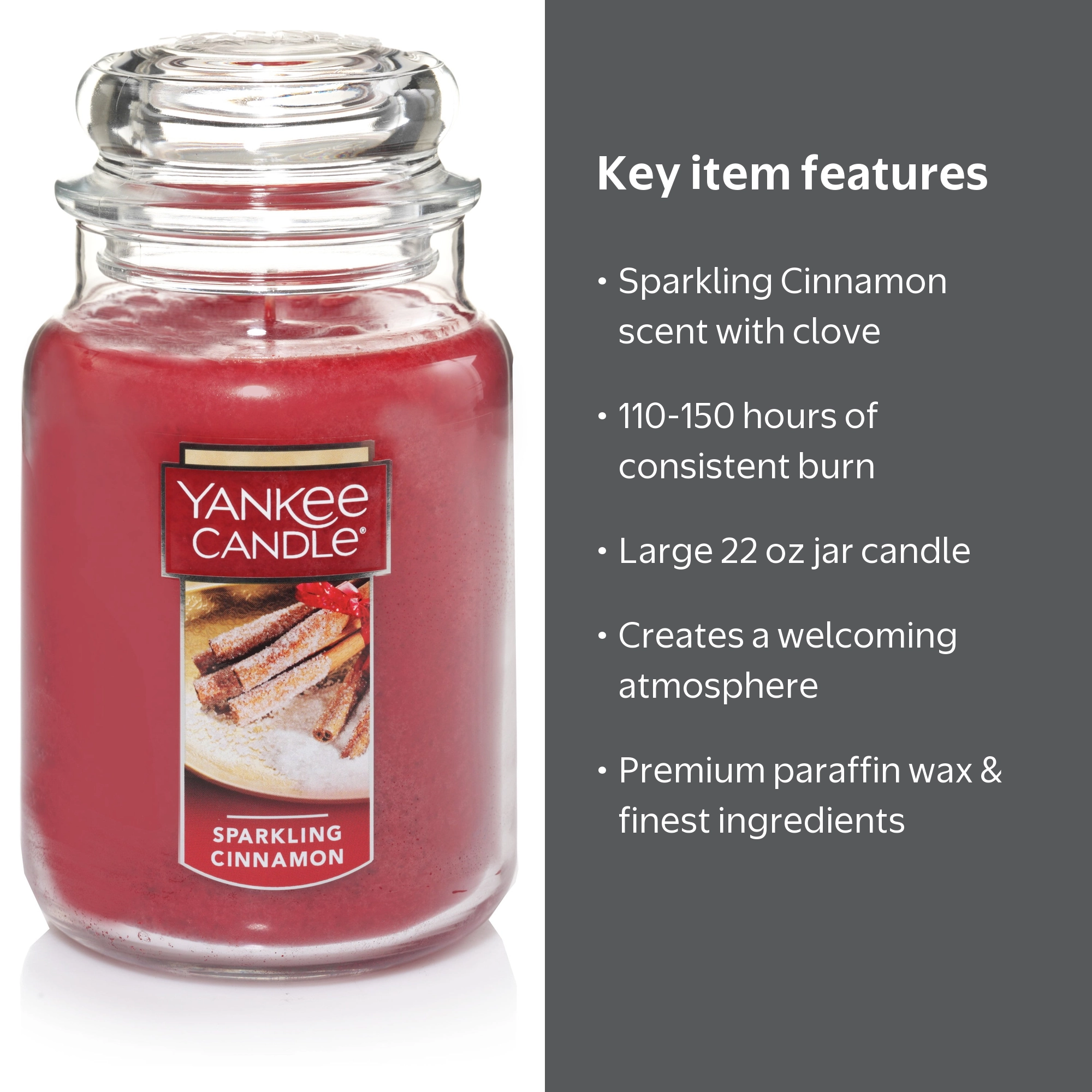Yankee Candle Sparkling Cinnamon Original Large Scented Jar Candle, 22 oz