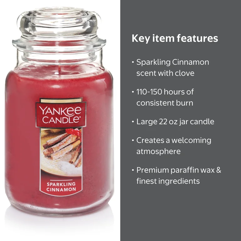 Yankee Candle Sparkling Cinnamon Original Large Scented Jar Candle, 22 oz