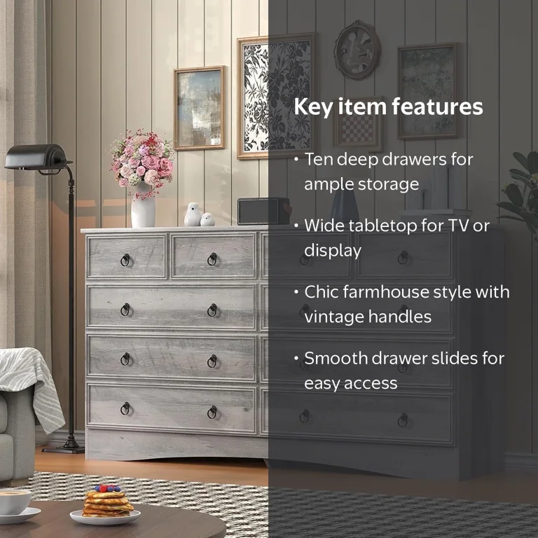 long grey dresser Winkalon Farmhouse 10 Drawer Dresser, 55