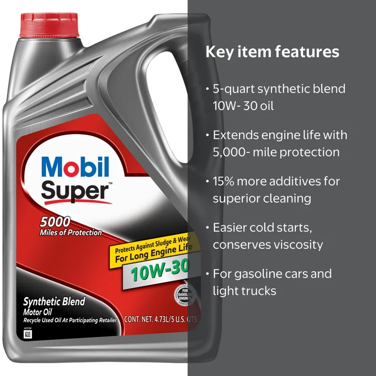 Mobil Super, Synthetic Blend Motor Oil, 10W-30, 5 qt - Walmart.com