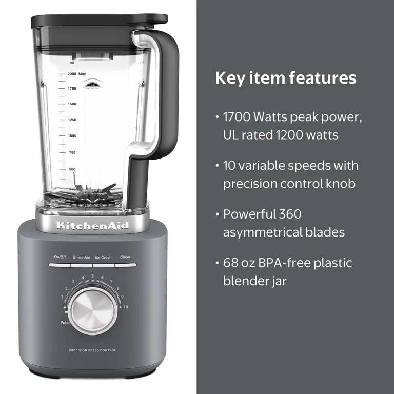 KitchenAid 68 oz Pure Power Blender, 1700 Watt Peak Power*, Matte