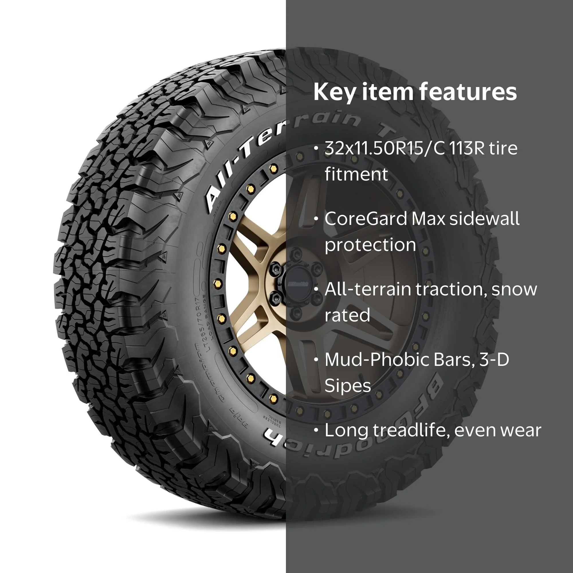 BFGoodrich, All-Terrain T A KO2 Tire, 32x11.50R15/C 113R, All