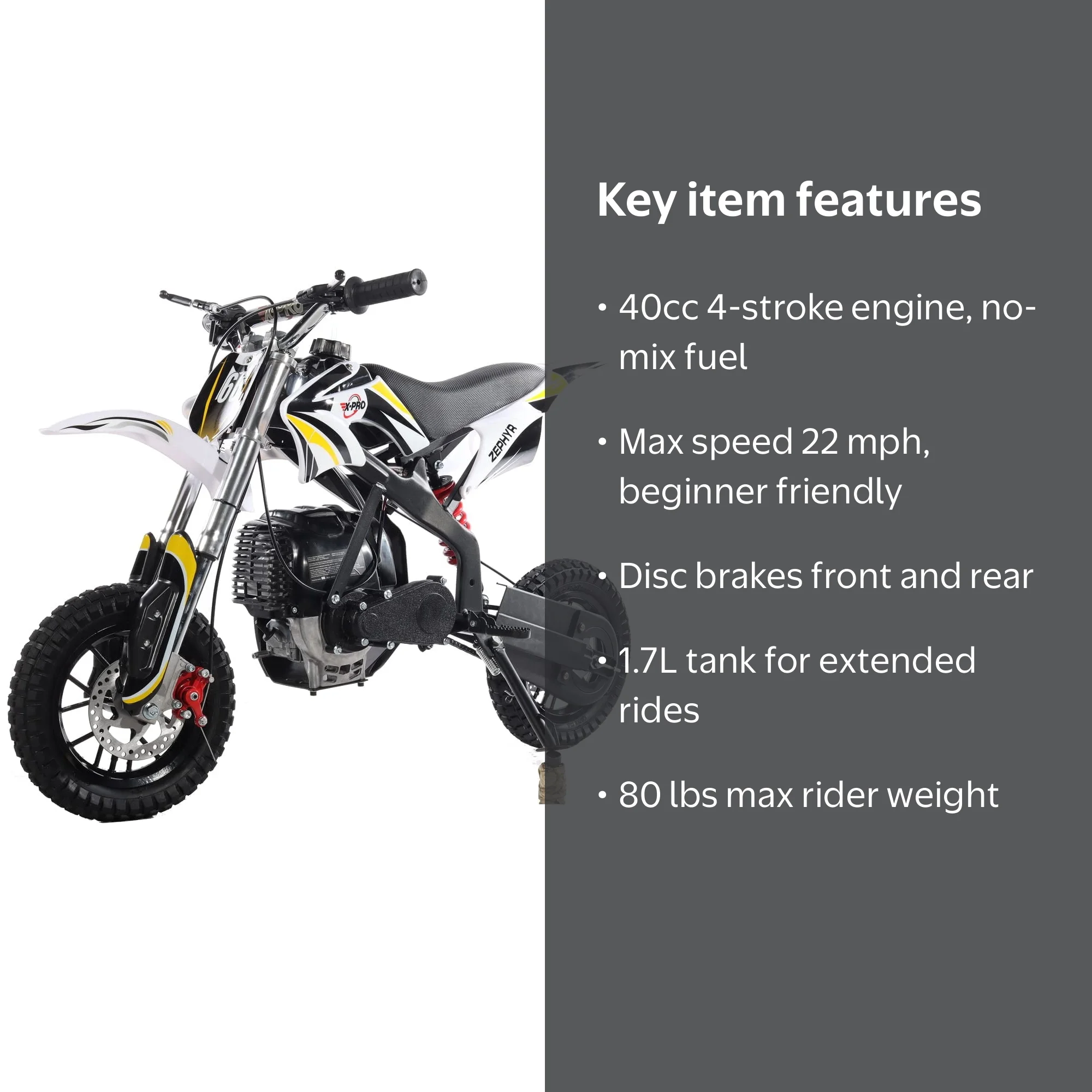 X-Pro Brand New Zephyr 4 Stroke 40cc Gas Pit Dirt Bike, Mini bike