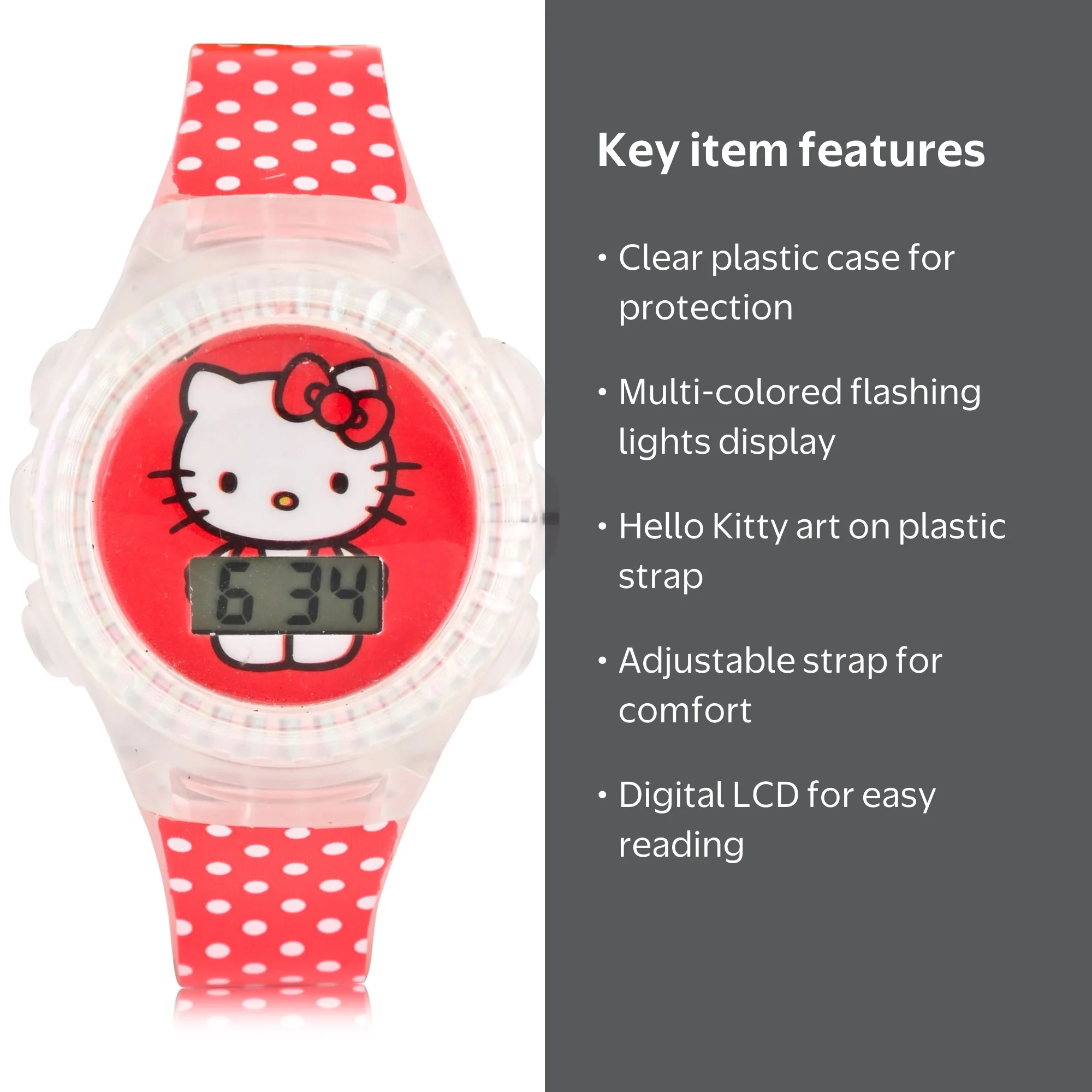 Hello Kitty Kids Flashing Lights LCD Watch with Printed Strap