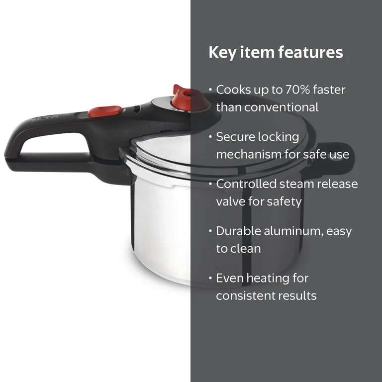 T-fal, Pressure Cooker, 6 Qt Aluminum, Secure Locking - Walmart.com