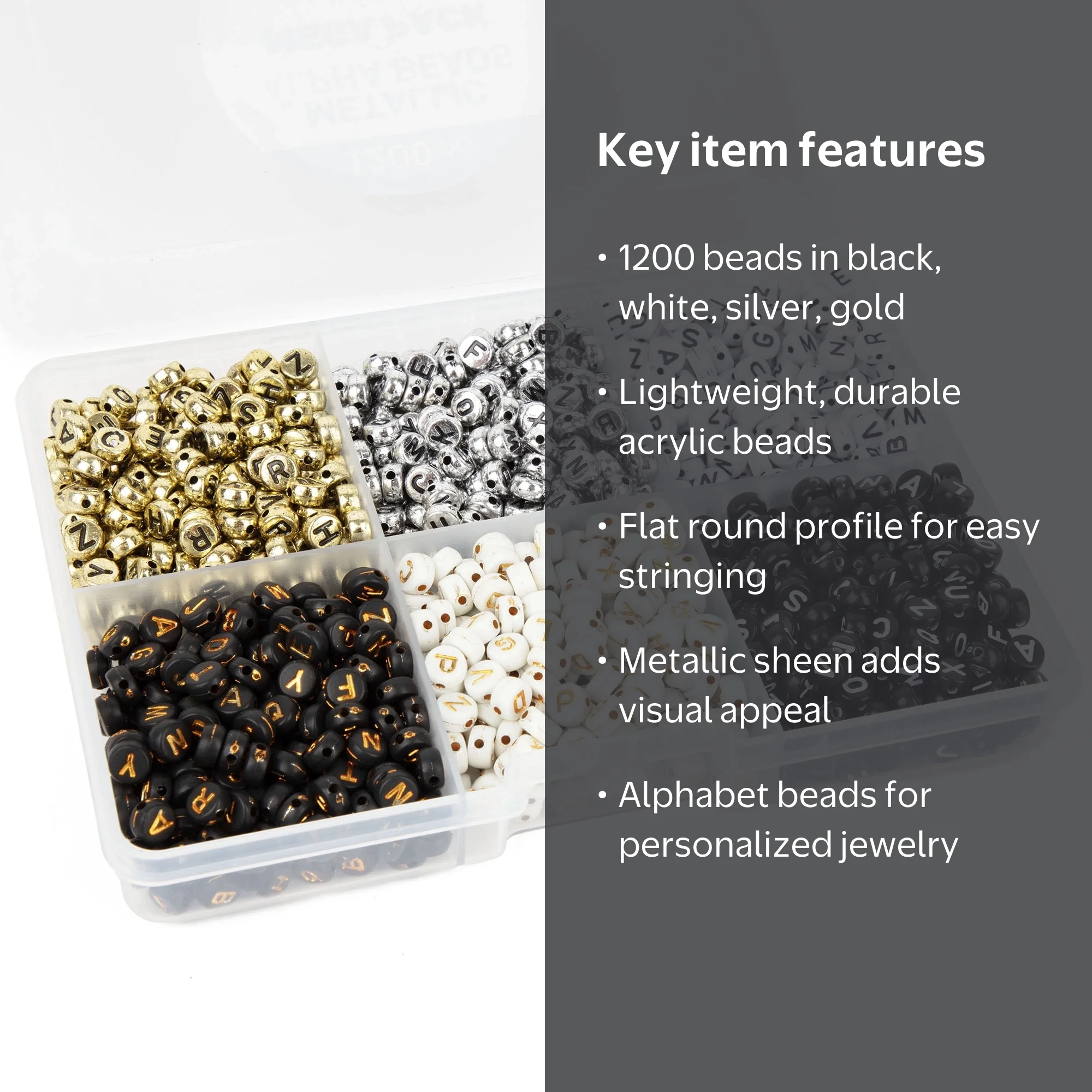 Cousin DIY Metallic Alphabet Bead Mega Mix, Silver/Gold, 1200