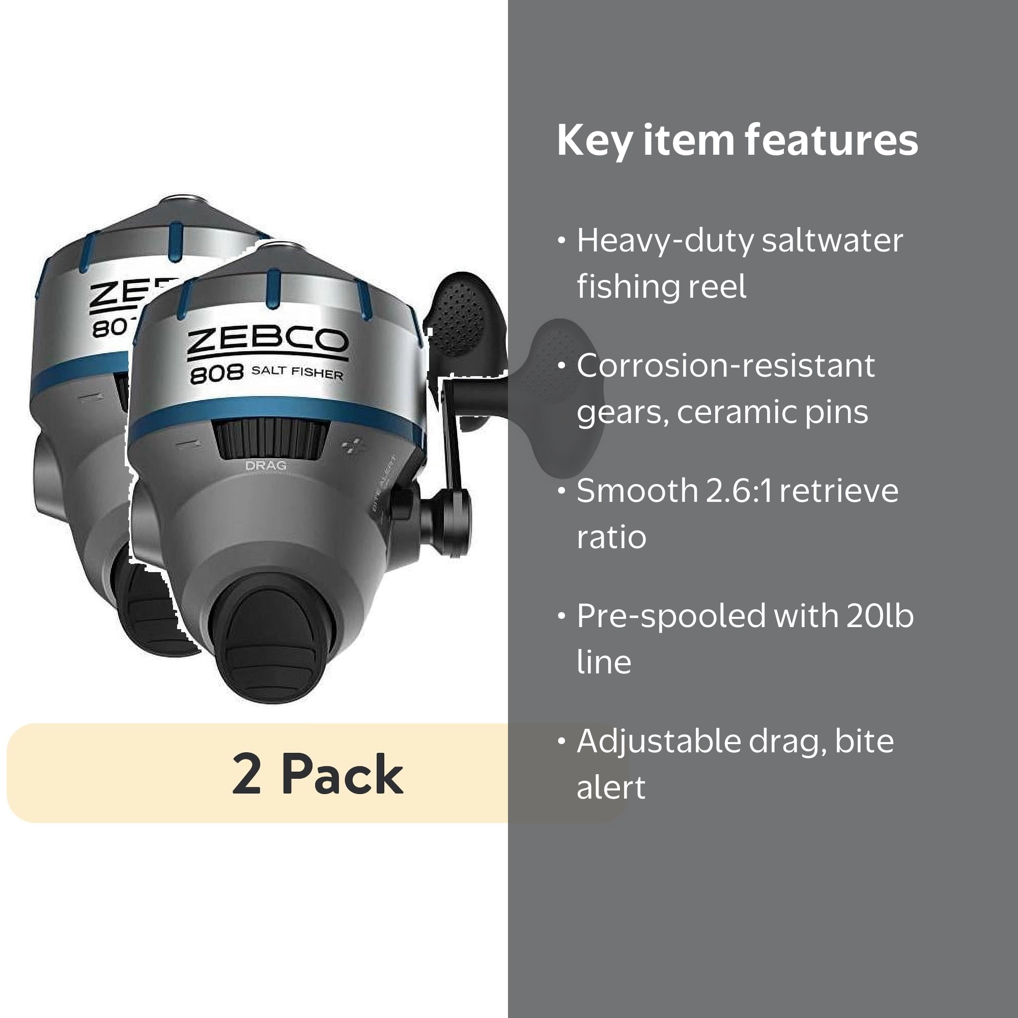 2 pack) Zebco 808 Saltfisher Spincast Fishing Reel, Size 80 Reel