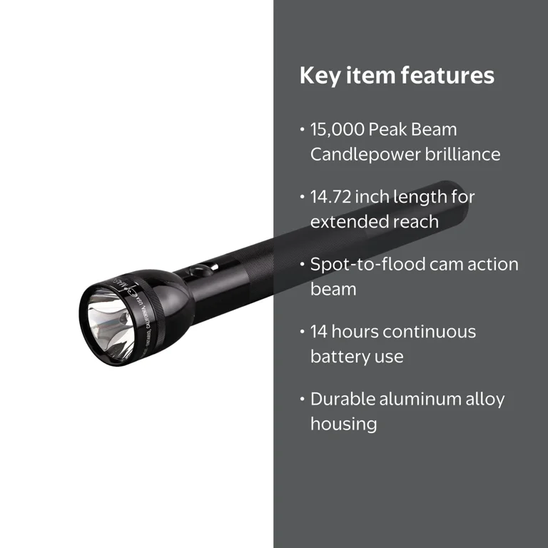 MAG Instrument, Maglite Flashlight, 4-Cell D, Black Aluminum