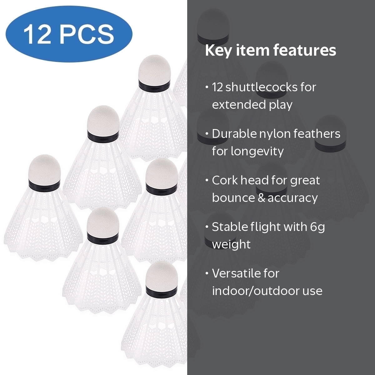 12-Pack Badminton Shuttlecock Set, Nylon Feather, Stable & Durable