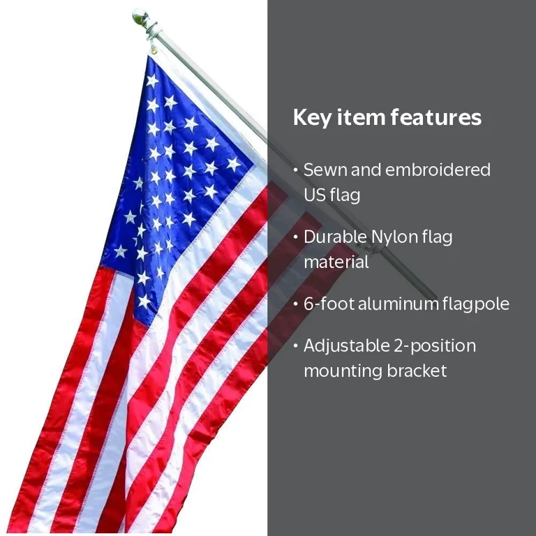 Valley Forge American US Flag Kit with 6ft Pole and Bracket