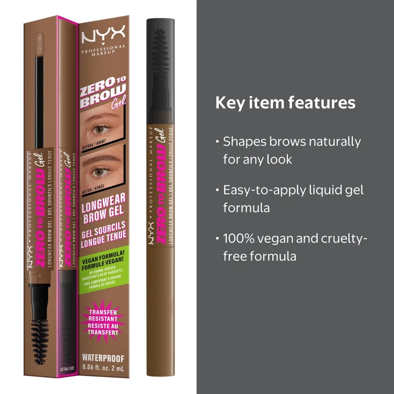 NYX Zero to Brow Longwear Eyebrow Gel, Ash Blonde, 0.06 fl oz