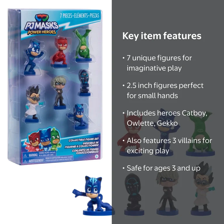 PJ Masks Action Hero & Villain 7-piece Figure Set, Catboy, Kids